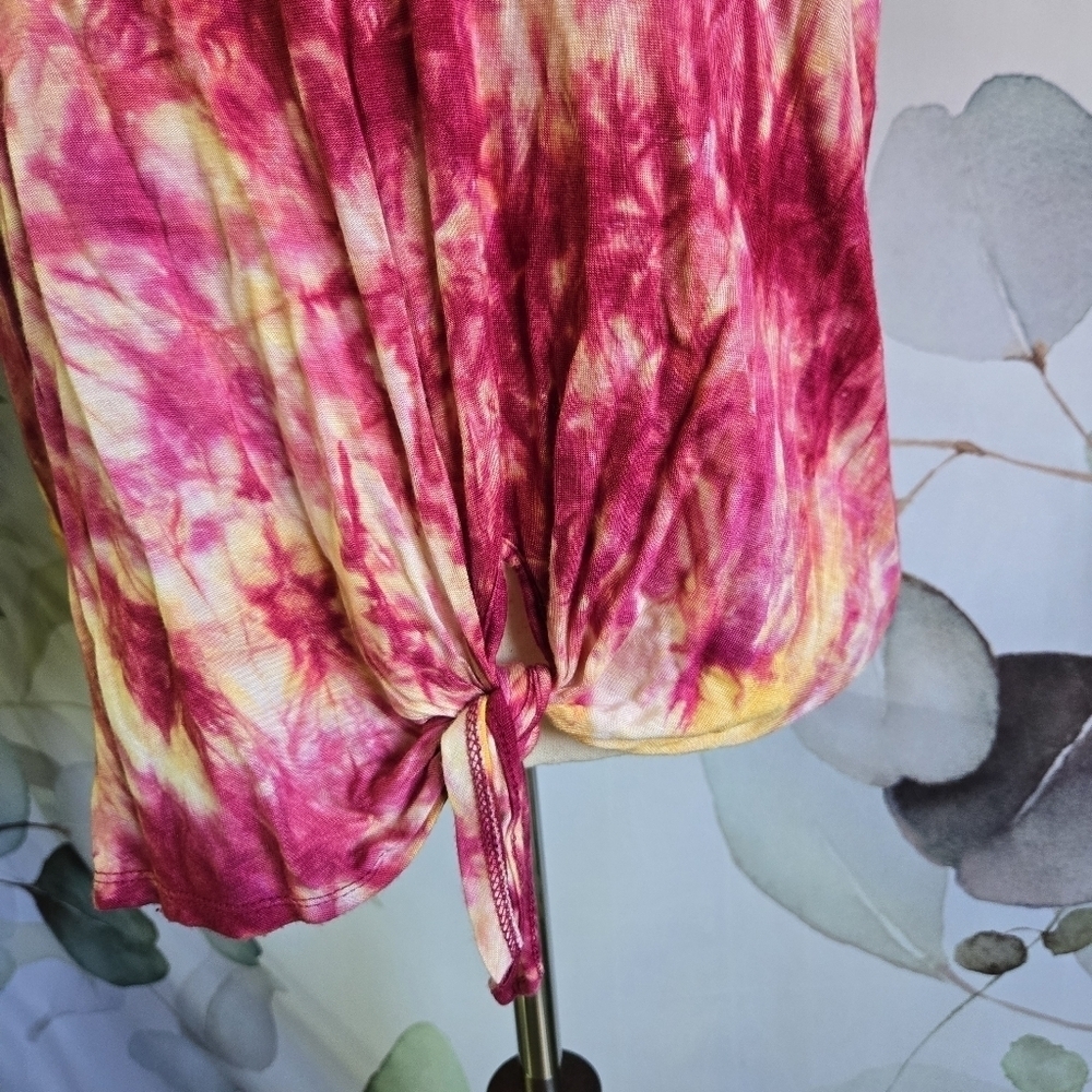 NOBO | Tie Dye Front Knot Loose Fit Bouse in Pink & Yellow sz XL - Picture 3 of 8